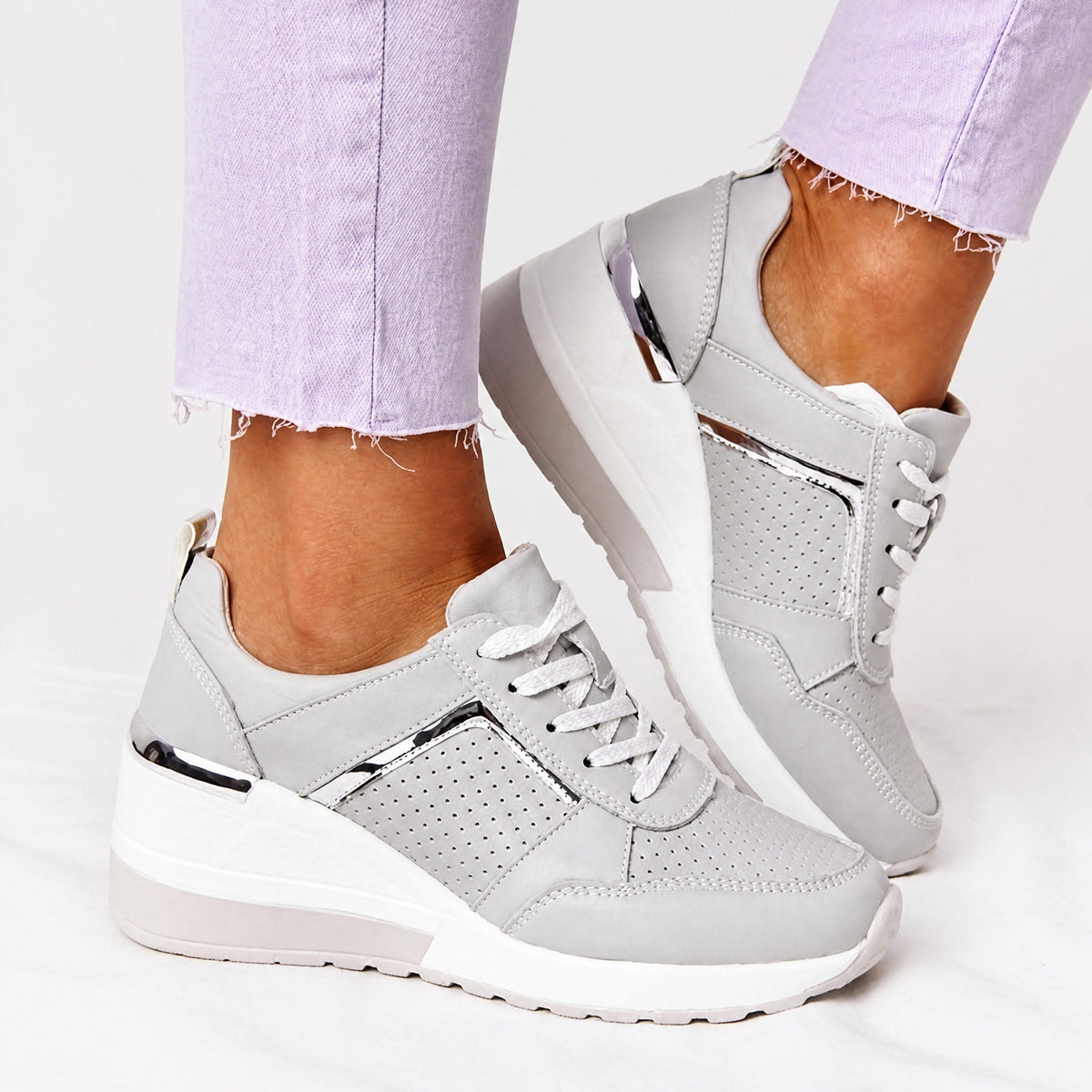 Amelia - Women's Orthopaedic Wedge Trainers with Metallic Panel Detail — photo 2