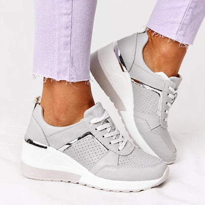 Amelia - Women's Orthopaedic Wedge Trainers with Metallic Panel Detail — photo 2