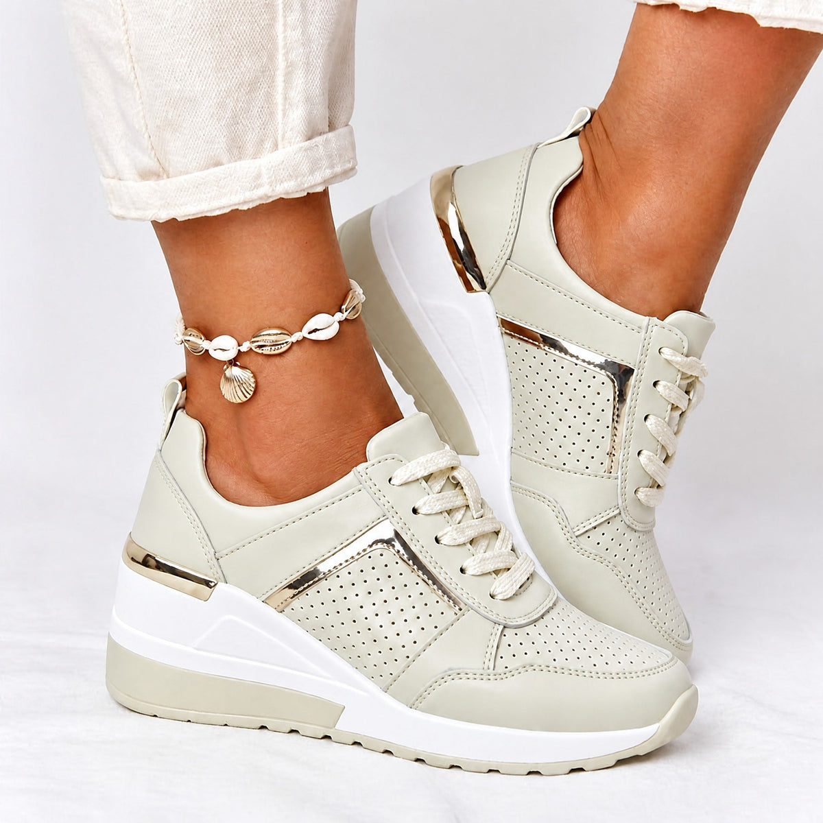Amelia - Women's Orthopaedic Wedge Trainers with Metallic Panel Detail — photo 5