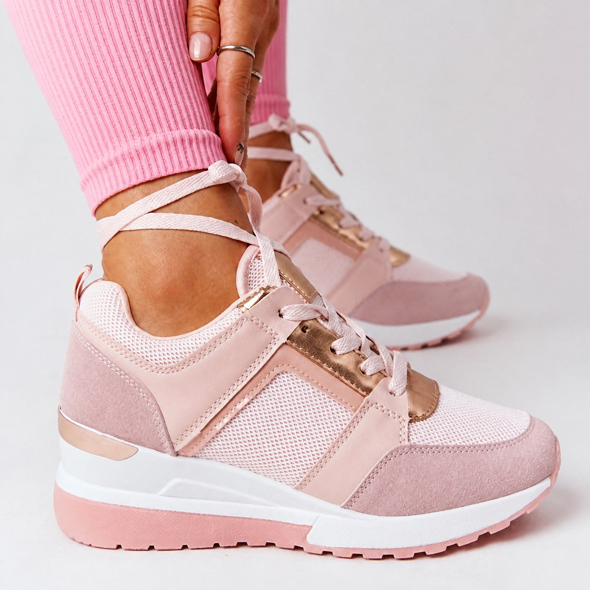 Amelia - Women's Orthopaedic Wedge Trainers with Metallic Panel Detail — photo 3