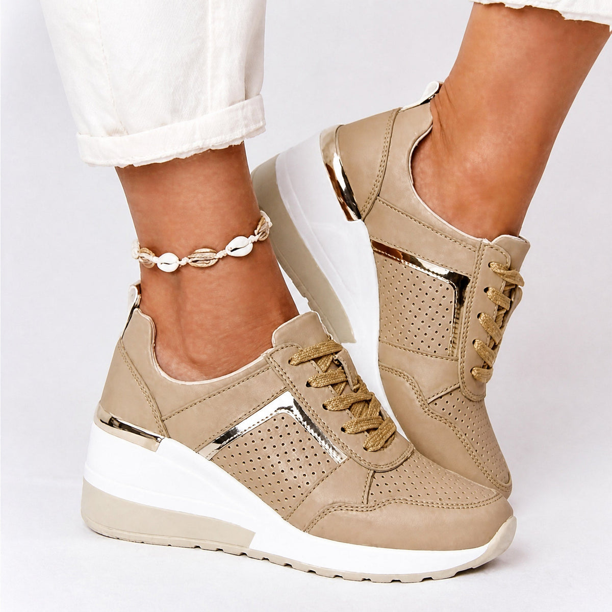 Amelia - Women's Orthopaedic Wedge Trainers with Metallic Panel Detail — photo 4