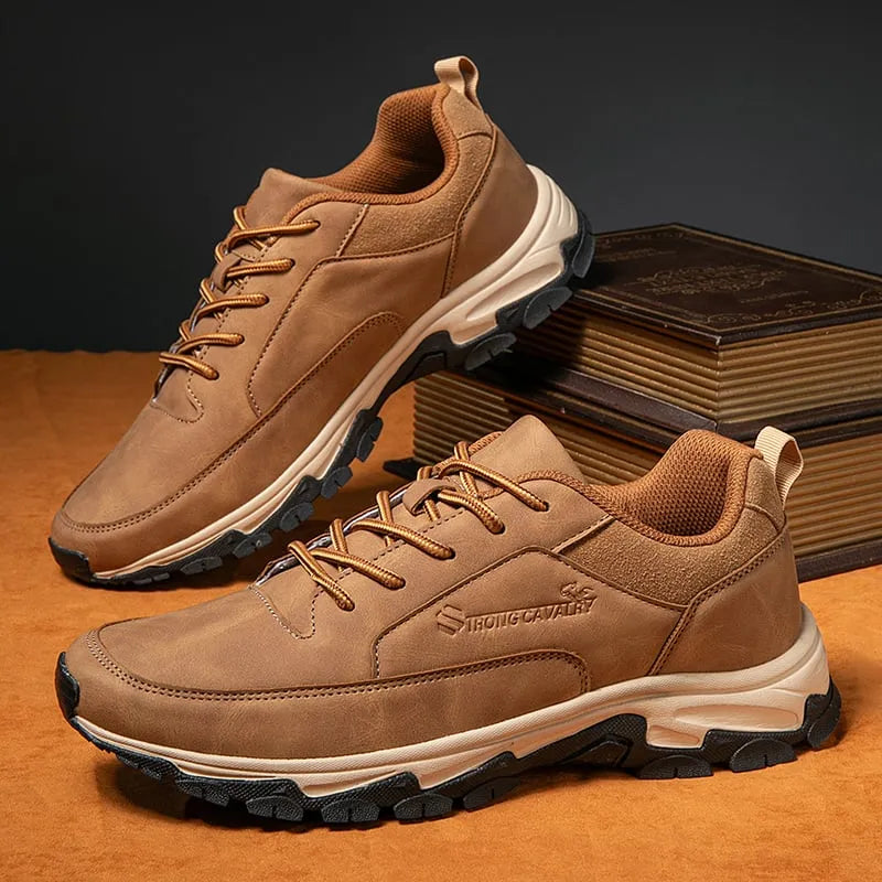 Men's Comfortable Genuine Leather Sneakers with Arch Support and Shock Absorption