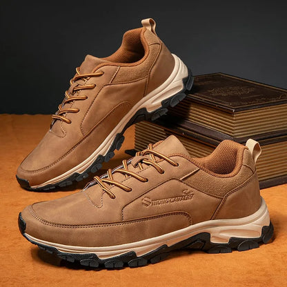 Men's Comfortable Genuine Leather Sneakers with Arch Support and Shock Absorption