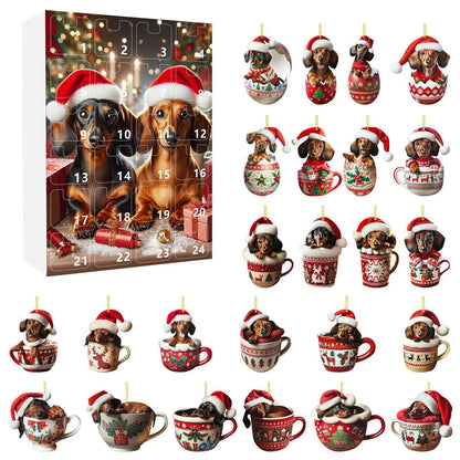 2026 Christmas 24 Day Advent Calendar 2D Acrylic Dachshund Christmas Tree Hanging Ornament — photo 4