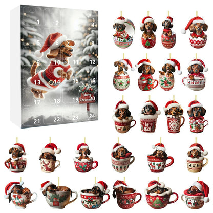 2026 Christmas 24 Day Advent Calendar 2D Acrylic Dachshund Christmas Tree Hanging Ornament — photo 3