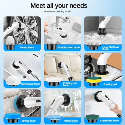 Electric Spin Scrubber with Long Handle | Cordless Rechargeable Power Cleaning Brush with 9 Replaceable Heads | Telescopic Bathroom, Tile, Shower, Bath & Kitchen Scrubber | USB-C — photo 6