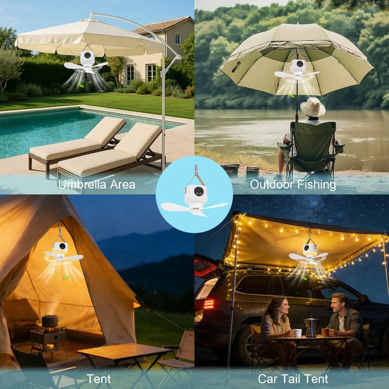 Rechargeable Camping Fan with LED Lantern, Remote Control, 3 Speeds and Timer, Hanging Tent Fan — photo 8