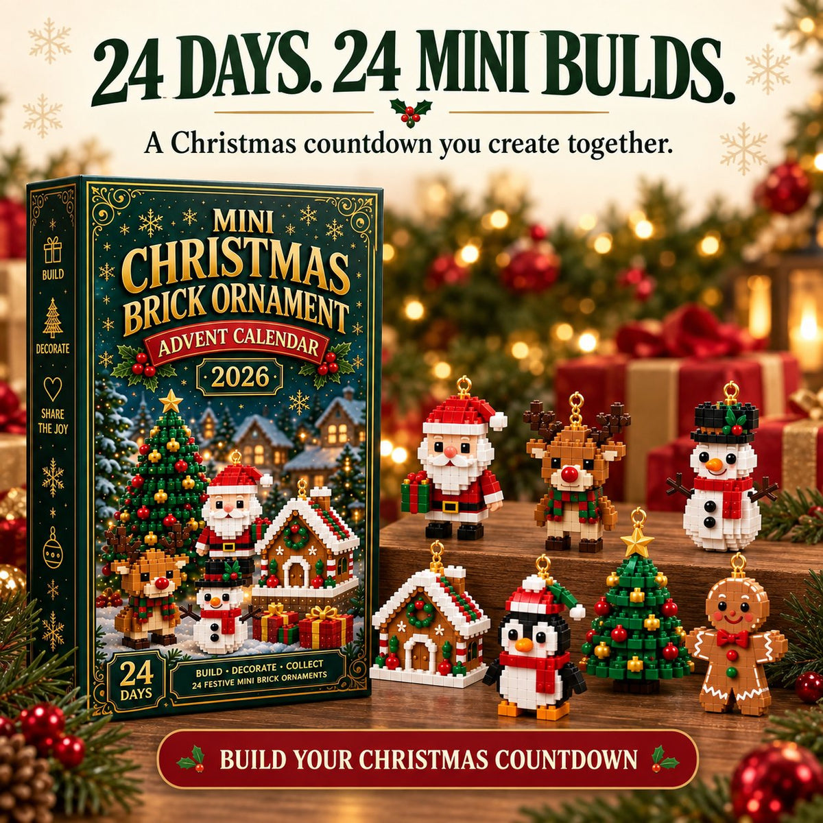 Mini Brick Advent Calendar with 24 Christmas Building Sets to Build & Hang — photo 1