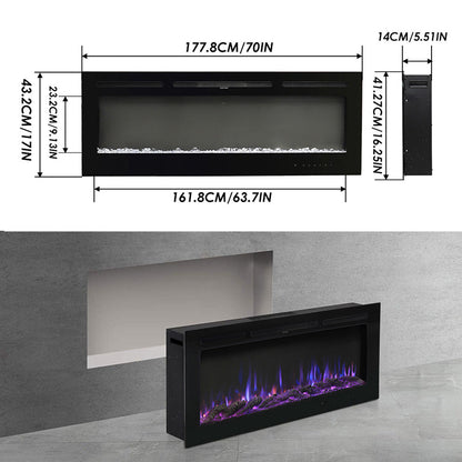 70/80 Inch Wall Mounted/Insert Electric Fireplace with 12 Colour Settings — photo 5