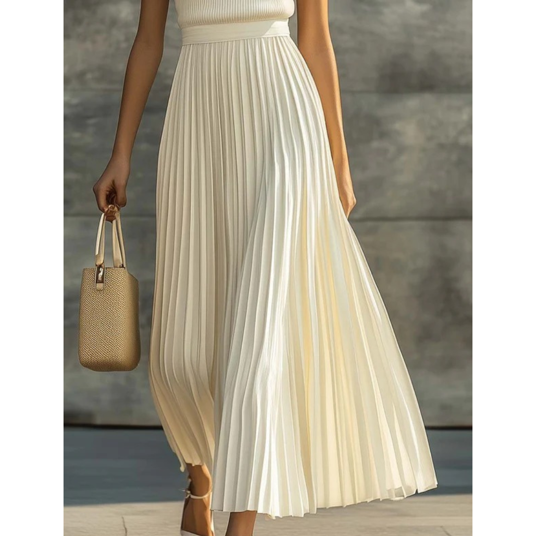 Pleated Maxi Dress in Cream with Ankle Length and Flowing Silhouette — photo 2