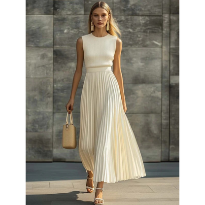 Pleated Maxi Dress in Cream with Ankle Length and Flowing Silhouette — photo 3