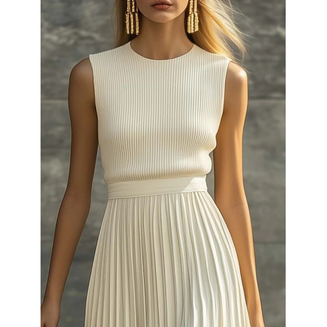 Pleated Maxi Dress in Cream with Ankle Length and Flowing Silhouette — photo 4