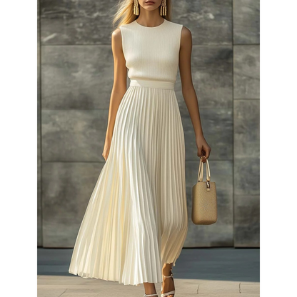 Pleated Maxi Dress in Cream with Ankle Length and Flowing Silhouette — photo 1