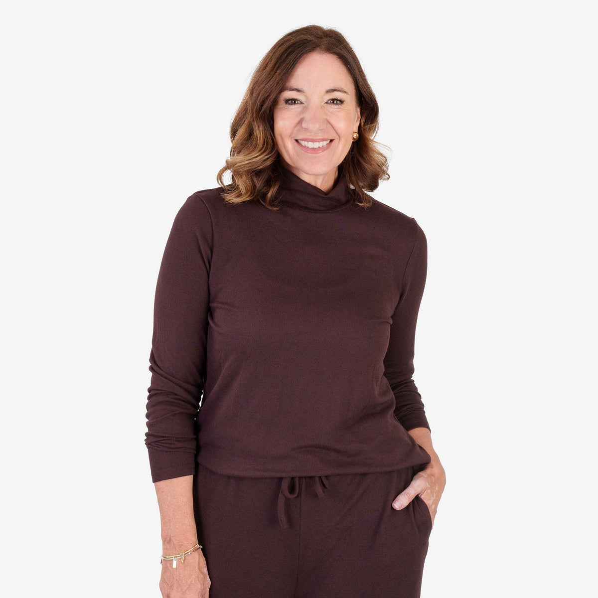 Women's Brushed Marl Turtleneck Top with Long Sleeves & Soft Ribbed Finish — photo 1