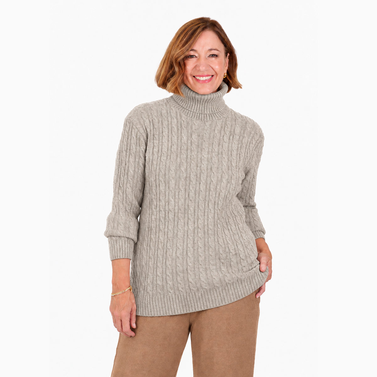 Women's Cable Knit Roll Neck Jumper with Long Sleeves & Ribbed Trims — photo 1