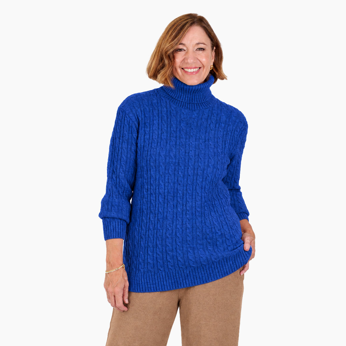 Women's Cable Knit Roll Neck Jumper with Long Sleeves & Ribbed Trims — photo 4