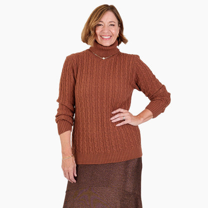 Women's Cable Knit Roll Neck Jumper with Long Sleeves & Ribbed Trims — photo 5