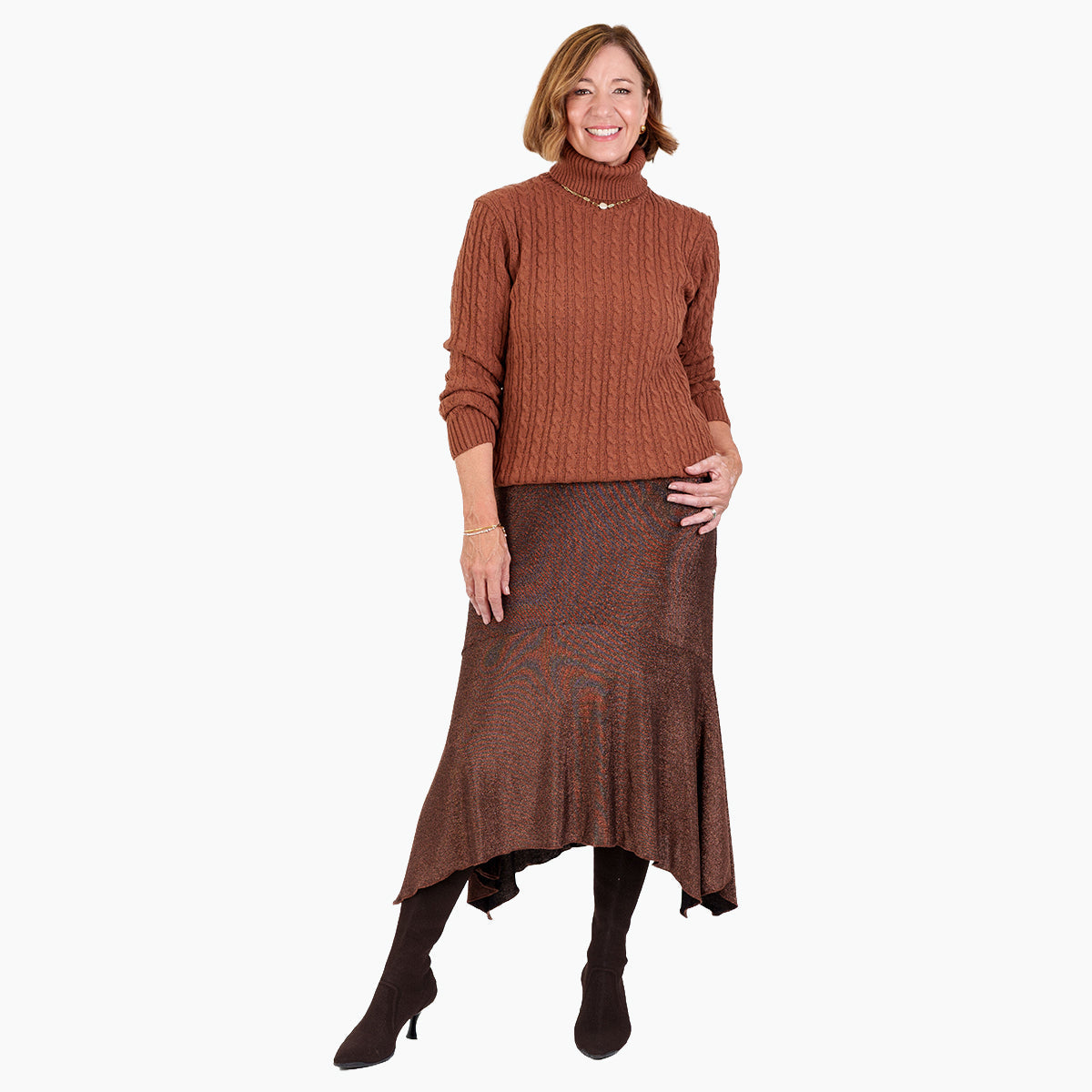 Women's Cable Knit Roll Neck Jumper with Long Sleeves & Ribbed Trims — photo 7