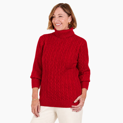 Women's Cable Knit Roll Neck Jumper with Long Sleeves & Ribbed Trims — photo 12