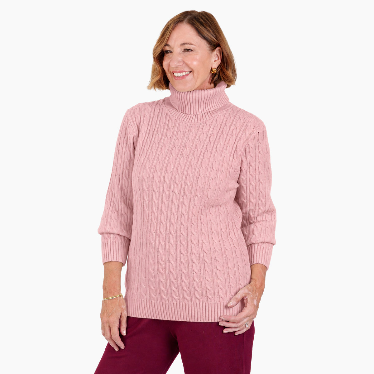 Women's Cable Knit Roll Neck Jumper with Long Sleeves & Ribbed Trims — photo 13