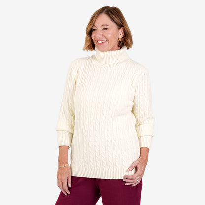 Women's Cable Knit Roll Neck Jumper with Long Sleeves & Ribbed Trims — photo 18