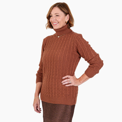 Women's Cable Knit Roll Neck Jumper with Long Sleeves & Ribbed Trims — photo 26