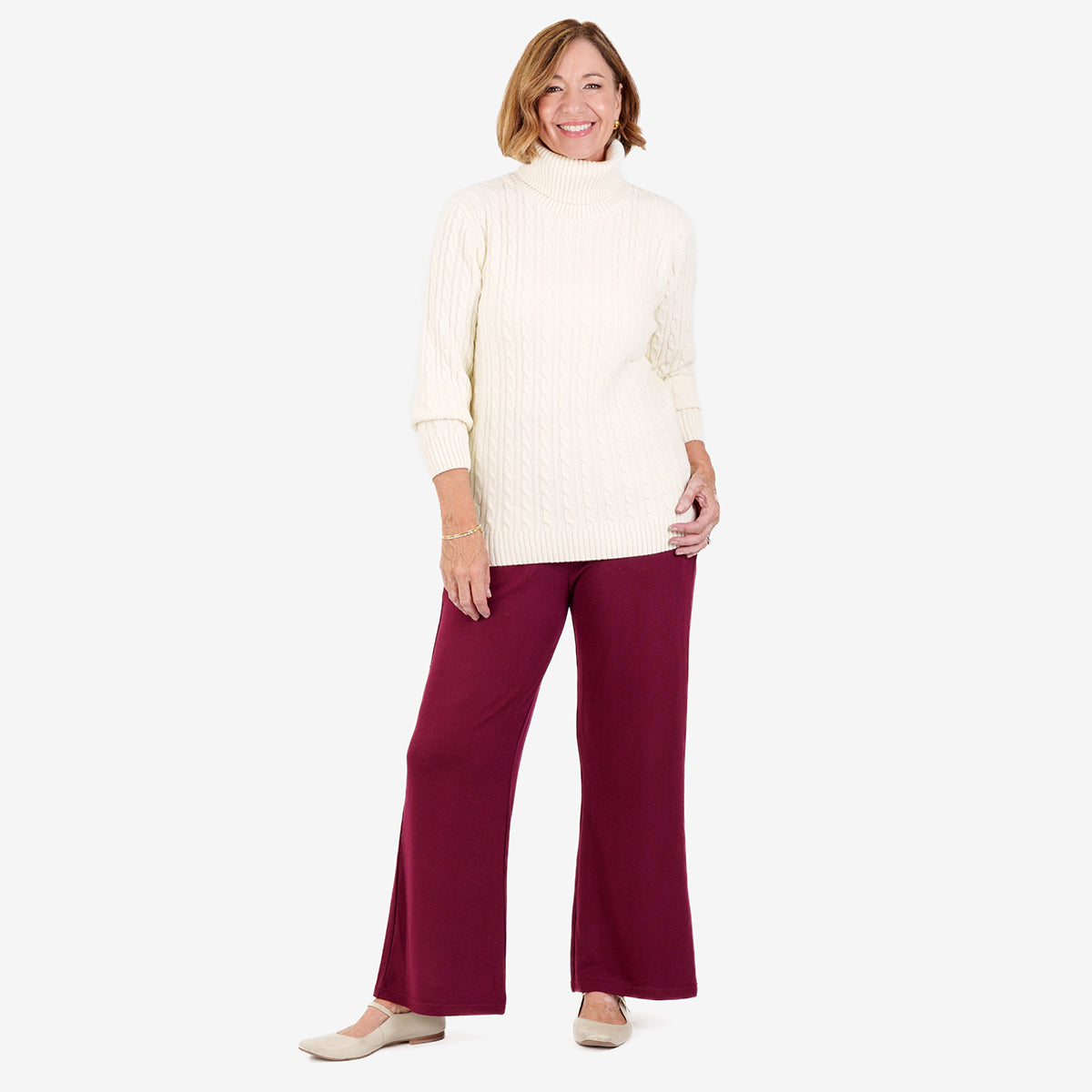 Women's Cable Knit Roll Neck Jumper with Long Sleeves & Ribbed Trims — photo 40