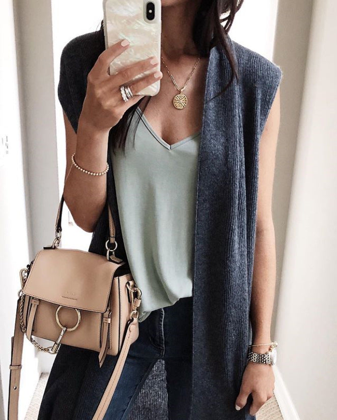 Women's Casual Oversized Open-Front Short-Sleeve Knit Vest — photo 1