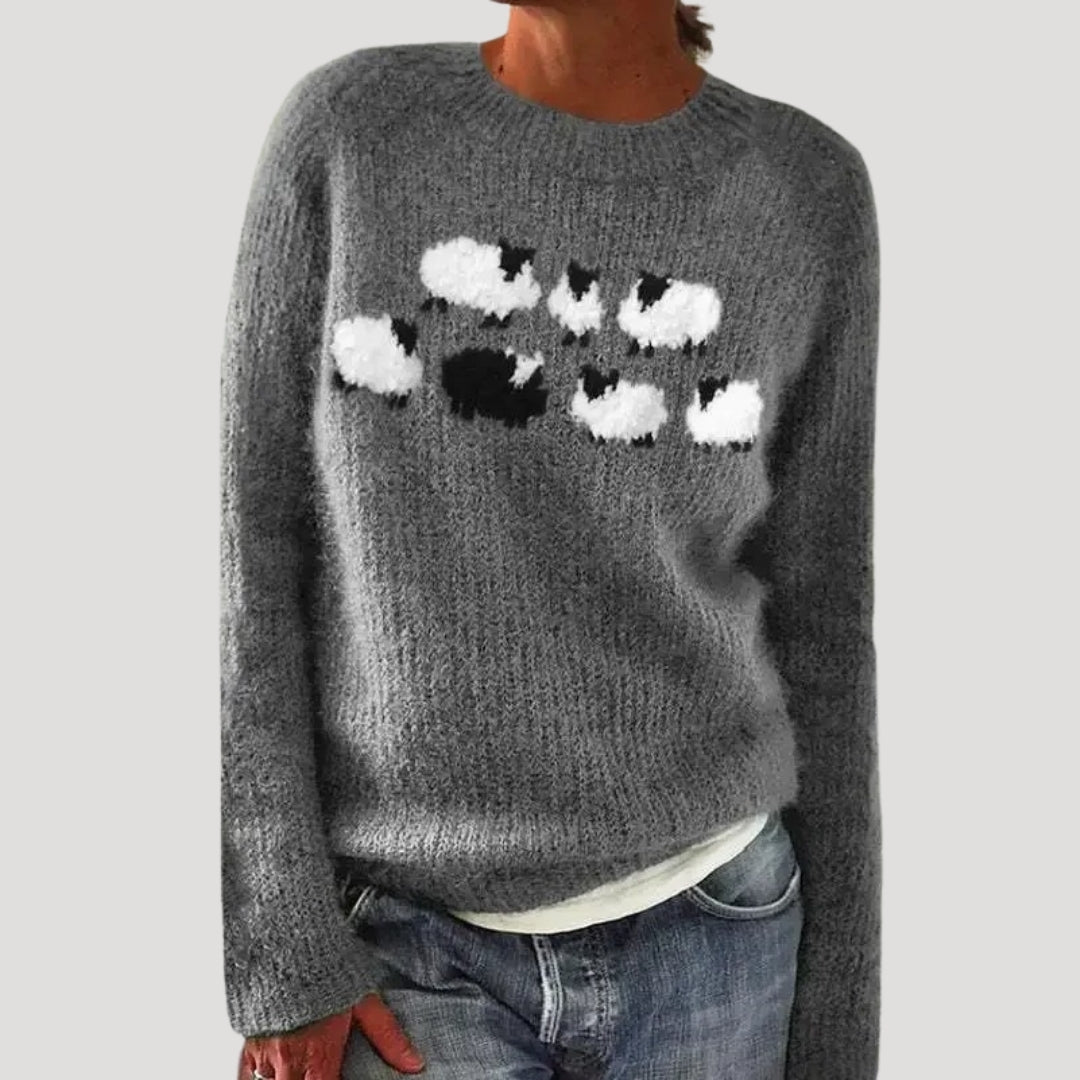 Women's Patterned Crew Neck Jumper with Colourful Yoke — photo 3