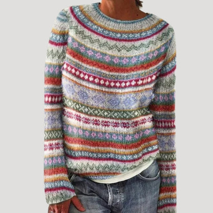 Women's Patterned Crew Neck Jumper with Colourful Yoke — photo 4