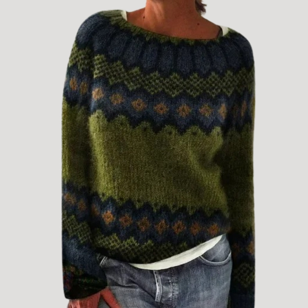 Women's Patterned Crew Neck Jumper with Colourful Yoke — photo 5