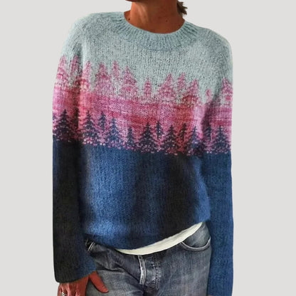 Women's Patterned Crew Neck Jumper with Colourful Yoke — photo 6
