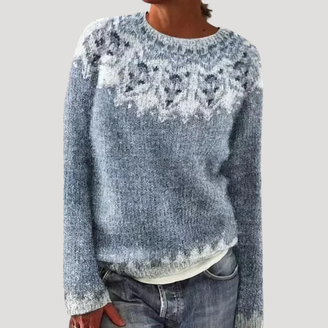 Women's Patterned Crew Neck Jumper with Colourful Yoke — photo 8