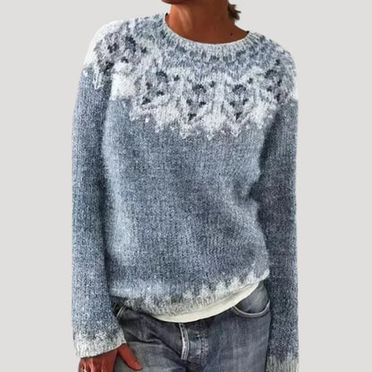Women's Patterned Crew Neck Jumper with Colourful Yoke — photo 8