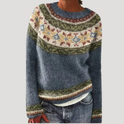 Women's Patterned Crew Neck Jumper with Colourful Yoke — photo 9