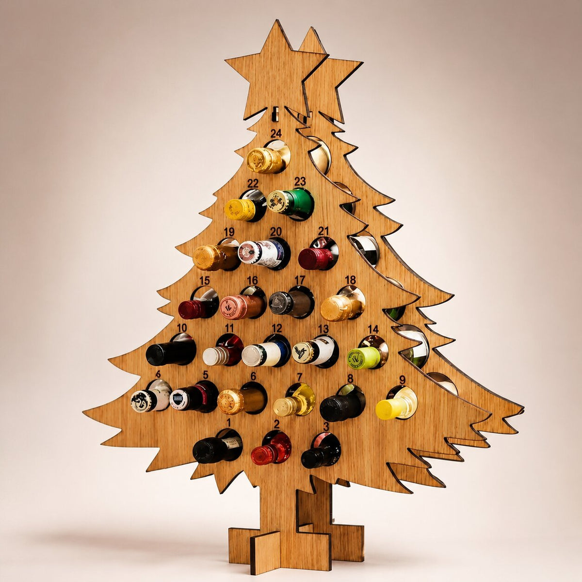 Wooden 24-Slot Wine & Beer Advent Calendar Holder Countdown Display — photo 1