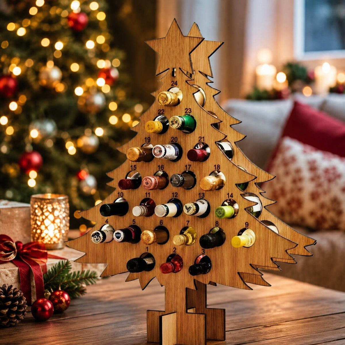 Wooden 24-Slot Wine & Beer Advent Calendar Holder Countdown Display — photo 5