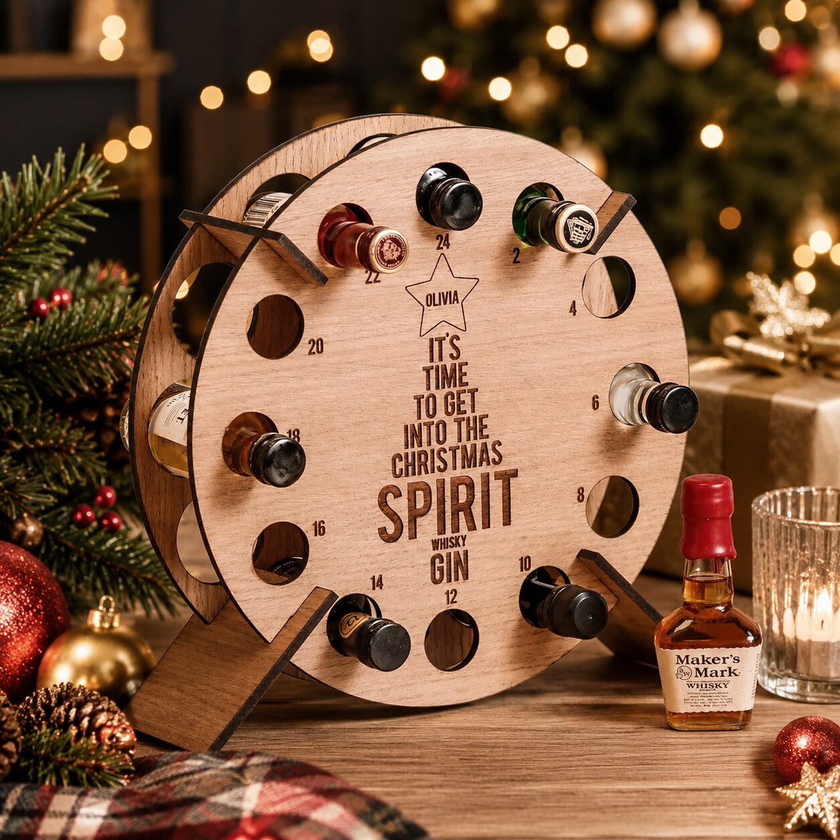 Wooden 24-Slot Wine & Beer Advent Calendar Holder Countdown Display — photo 7