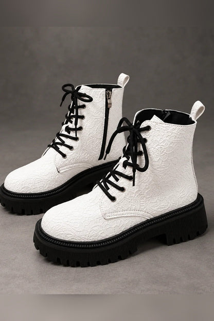 Boots Women - Embroidered White Platform Boots — photo 1