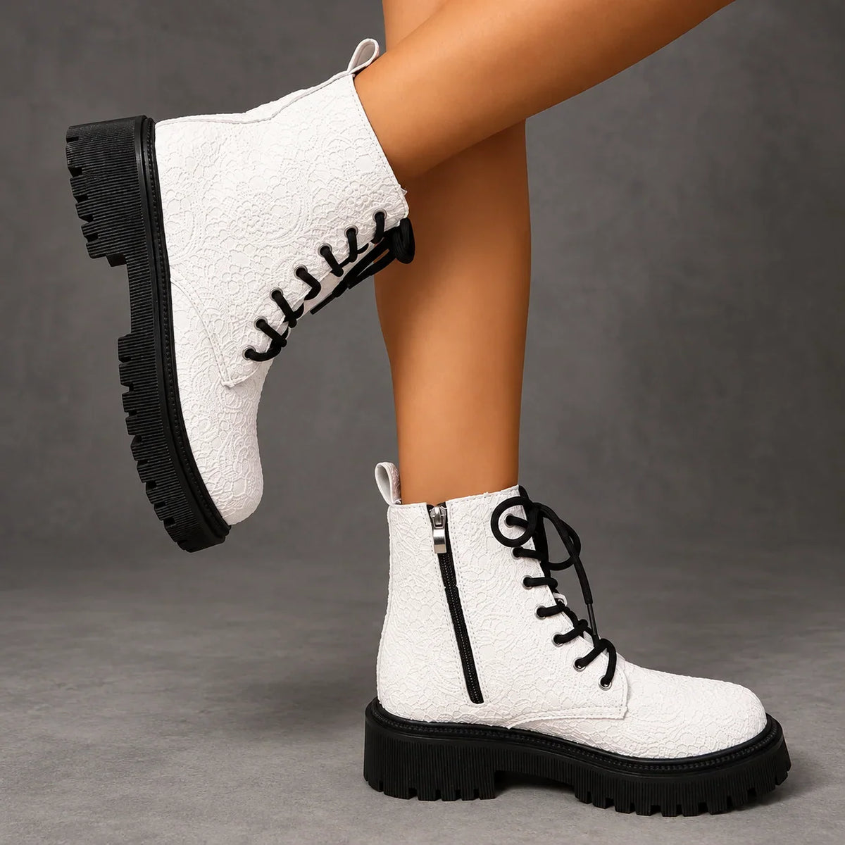 Boots Women - Embroidered White Platform Boots — photo 2