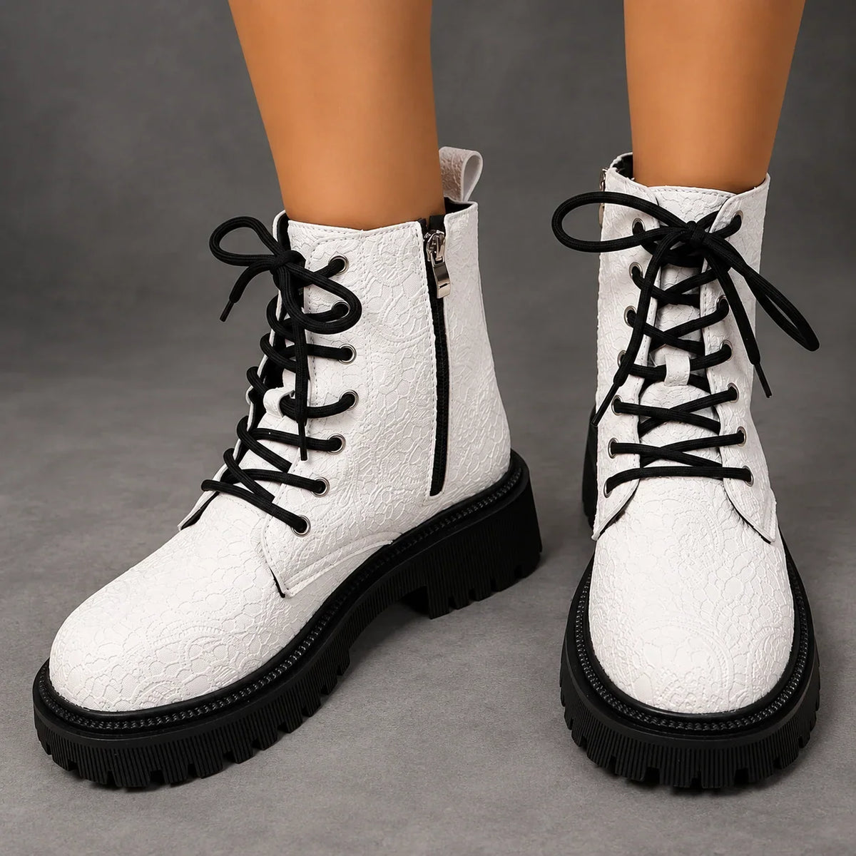 Boots Women - Embroidered White Platform Boots — photo 3