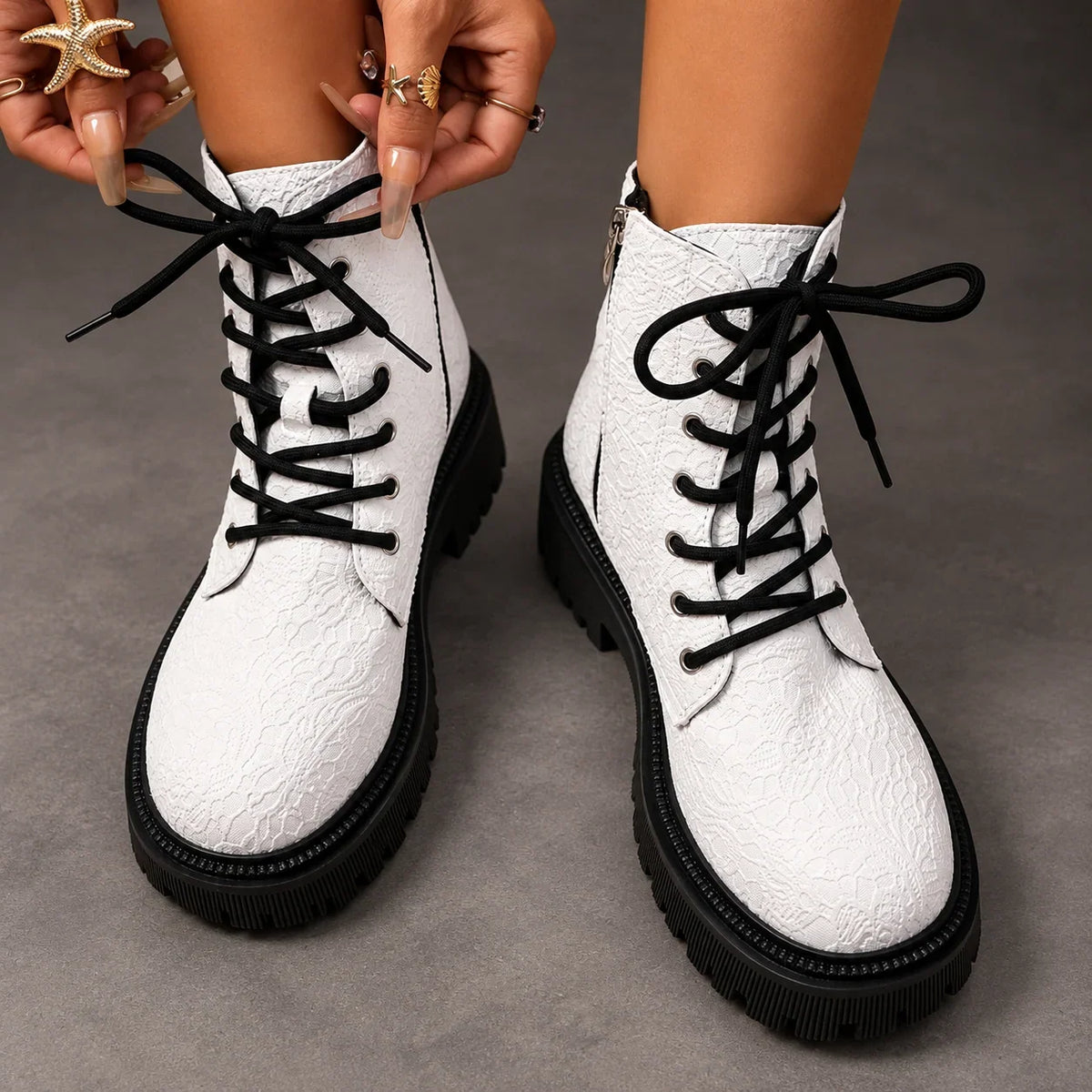 Boots Women - Embroidered White Platform Boots — photo 4