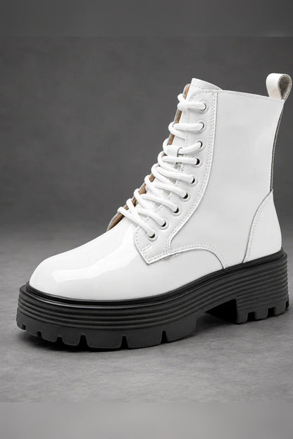 Boots Women - Glossy Patent Platform Combat Boots with Side Zip — photo 1