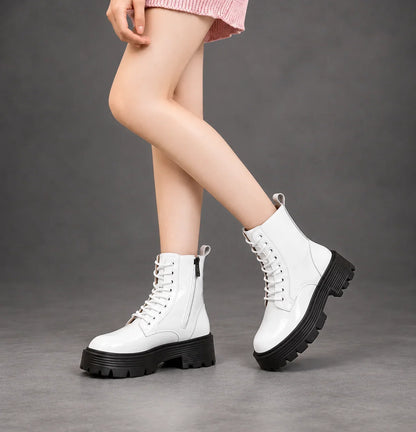 Boots Women - Glossy Patent Platform Combat Boots with Side Zip — photo 4