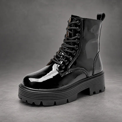 Boots Women - Glossy Patent Platform Combat Boots with Side Zip — photo 5