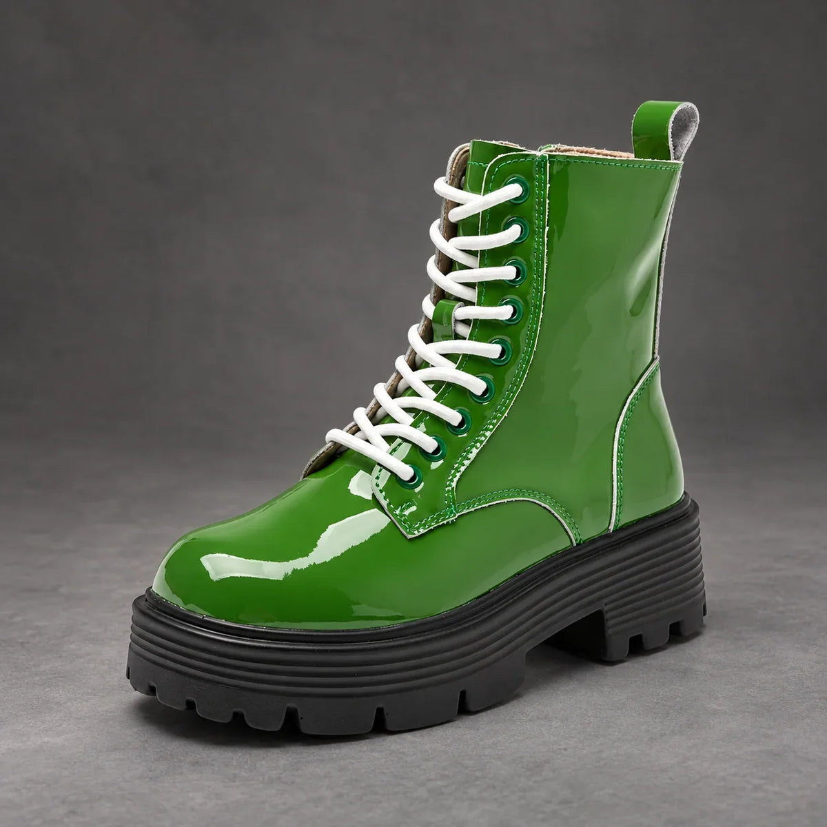 Boots Women - Glossy Patent Platform Combat Boots with Side Zip — photo 6