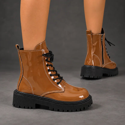 Boots Women - Patent Lace-Up Ankle Boots with Block Heel — photo 4