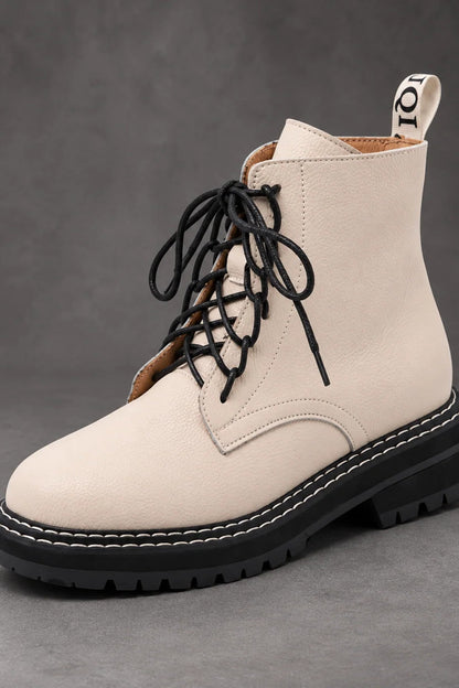 Boots Women - Pebbled Lace-Up with Side Zip and Chunky Lug Sole — photo 1