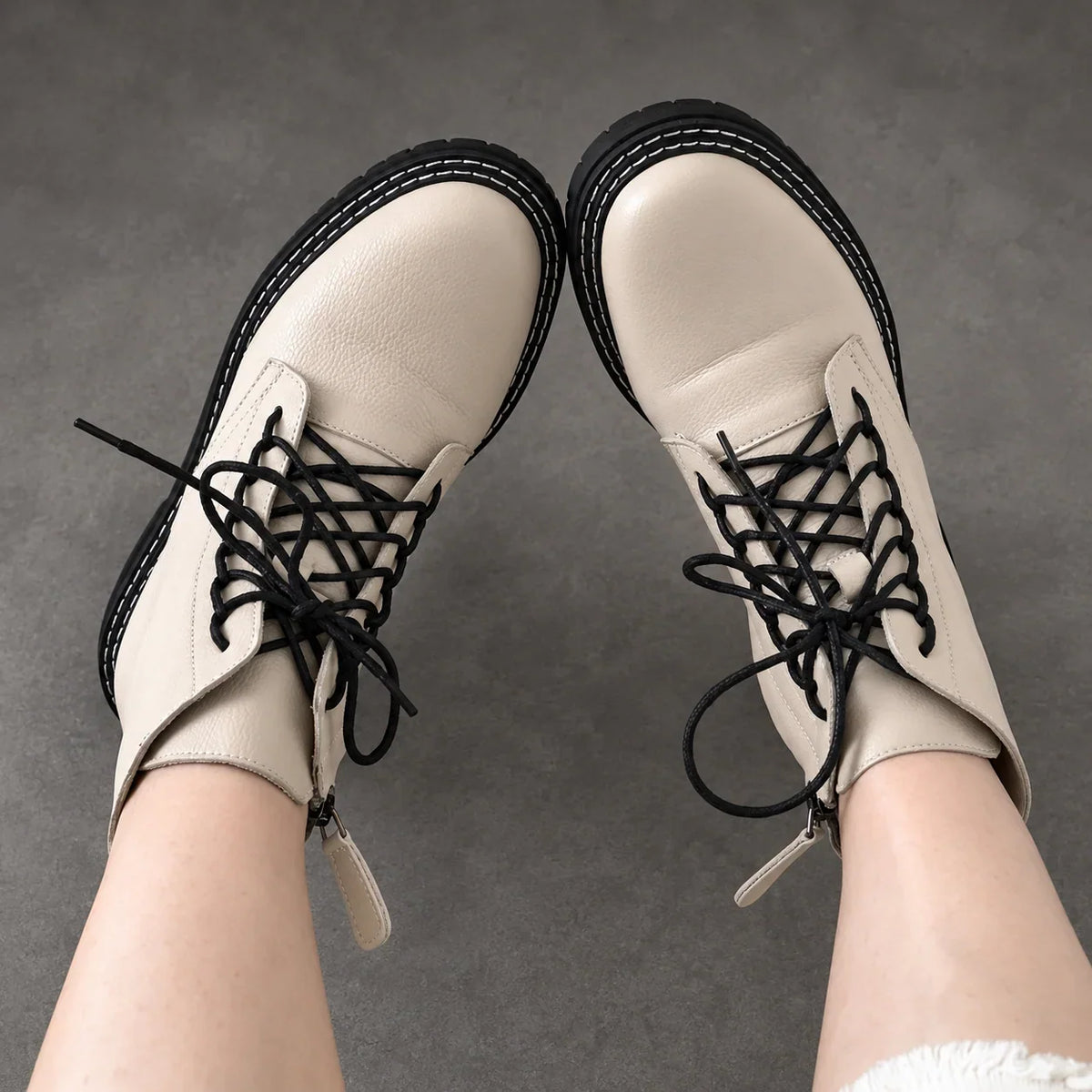 Boots Women - Pebbled Lace-Up with Side Zip and Chunky Lug Sole — photo 2