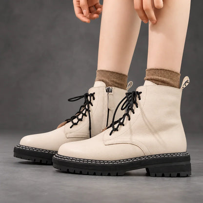 Boots Women - Pebbled Lace-Up with Side Zip and Chunky Lug Sole — photo 3